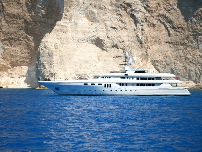 Journey on your luxury private motor yacht to Navagio beach, Zakynthos, Greece.